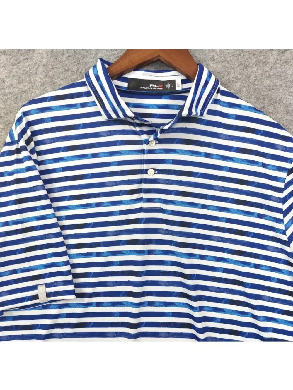 RLX Ralph Lauren Blue Striped Golf Polo Mens Large Performance Stretch